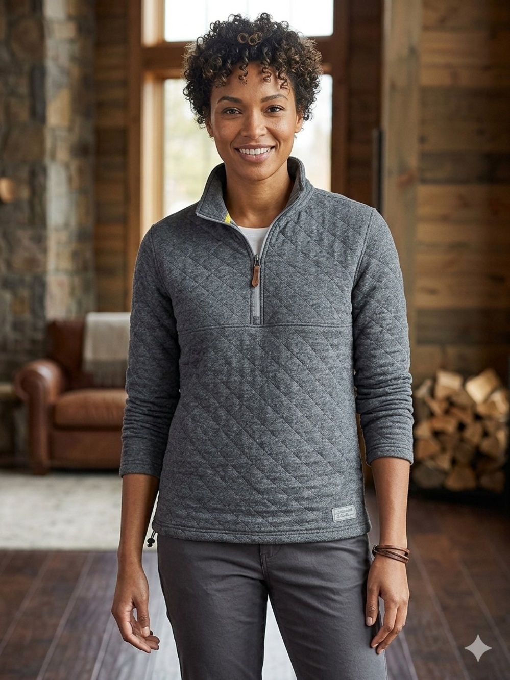 Eddie Bauer Athletic Active Cozy Quilted Half-Zip Pullover - Gray. M